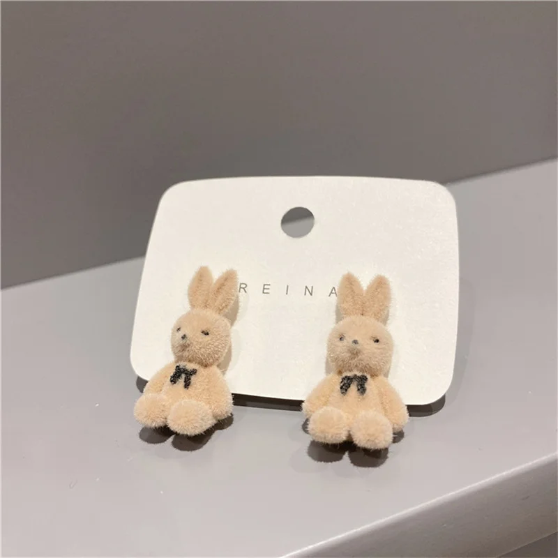 Women's Cute Flocking Plush Rabbit Bear Stud Earrings