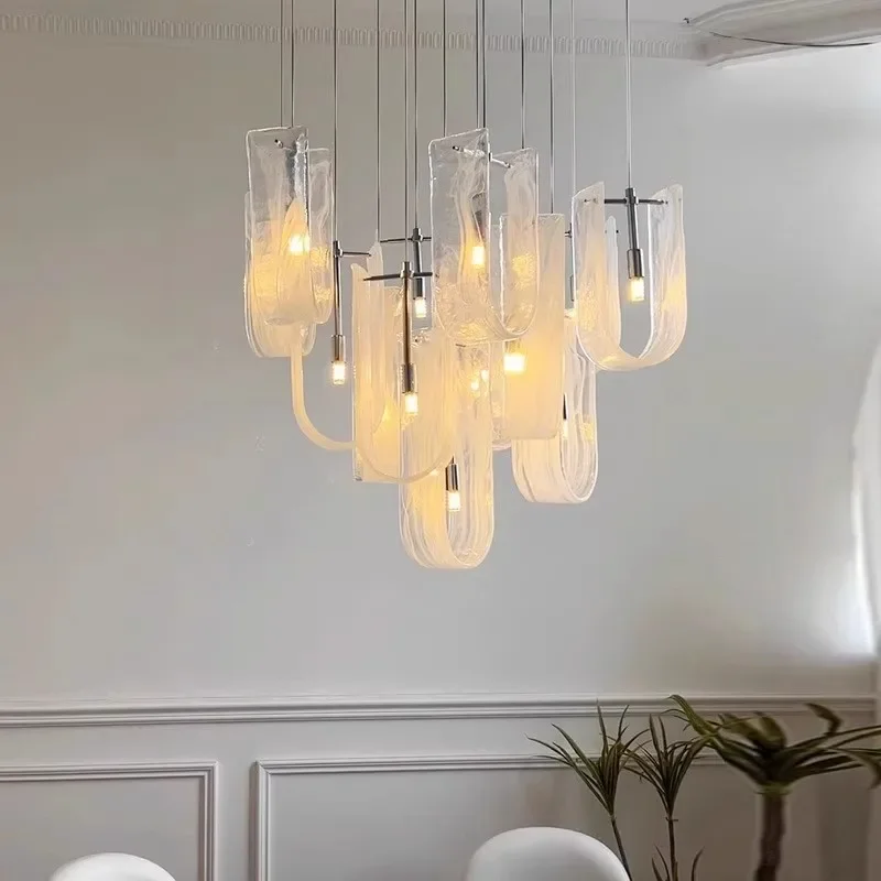 Einfacher Glaswolken-Nebel-Kronleuchter, cremefarbener Wind, warmes Wohnzimmer, Esszimmer, Schlafzimmer, Eingang, Homestay, Villa, Treppe, französische Lampe