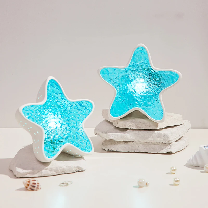 

Northern Lights Led Projector Nightlight Starfish Rehcargeable RGB Romantic Ambient Lighting Mood Light Desk Bedroom Party Decor