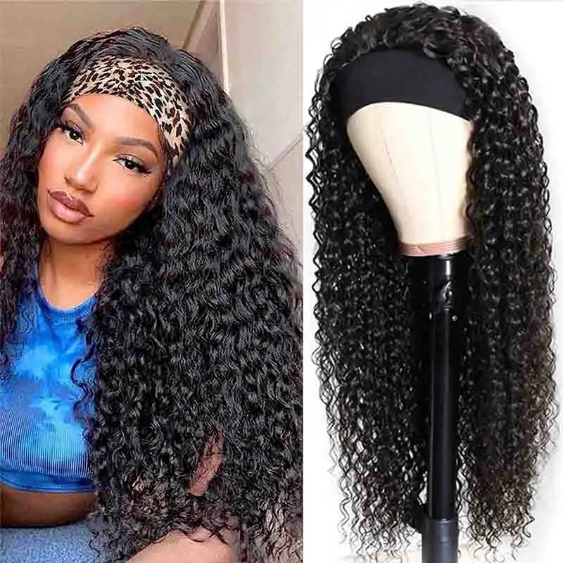 Headband Wig Human Hair Deep Wave Headband Human Hair Machine Made Wigs Curly Hair Headband Half Wigs for Black Women Human Hair