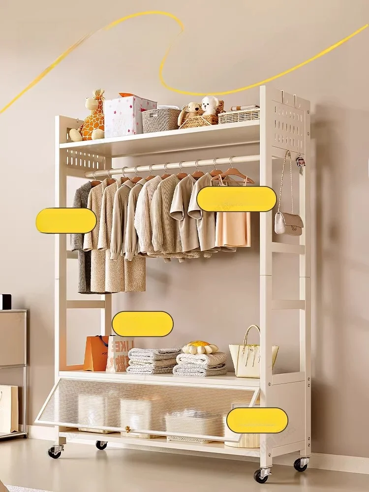 simple-mobile-floor-standing-clothes-drying-rack-bedroom-indoor-carbon-steel-double-layer-clothes-hanger-hat-rack-storage