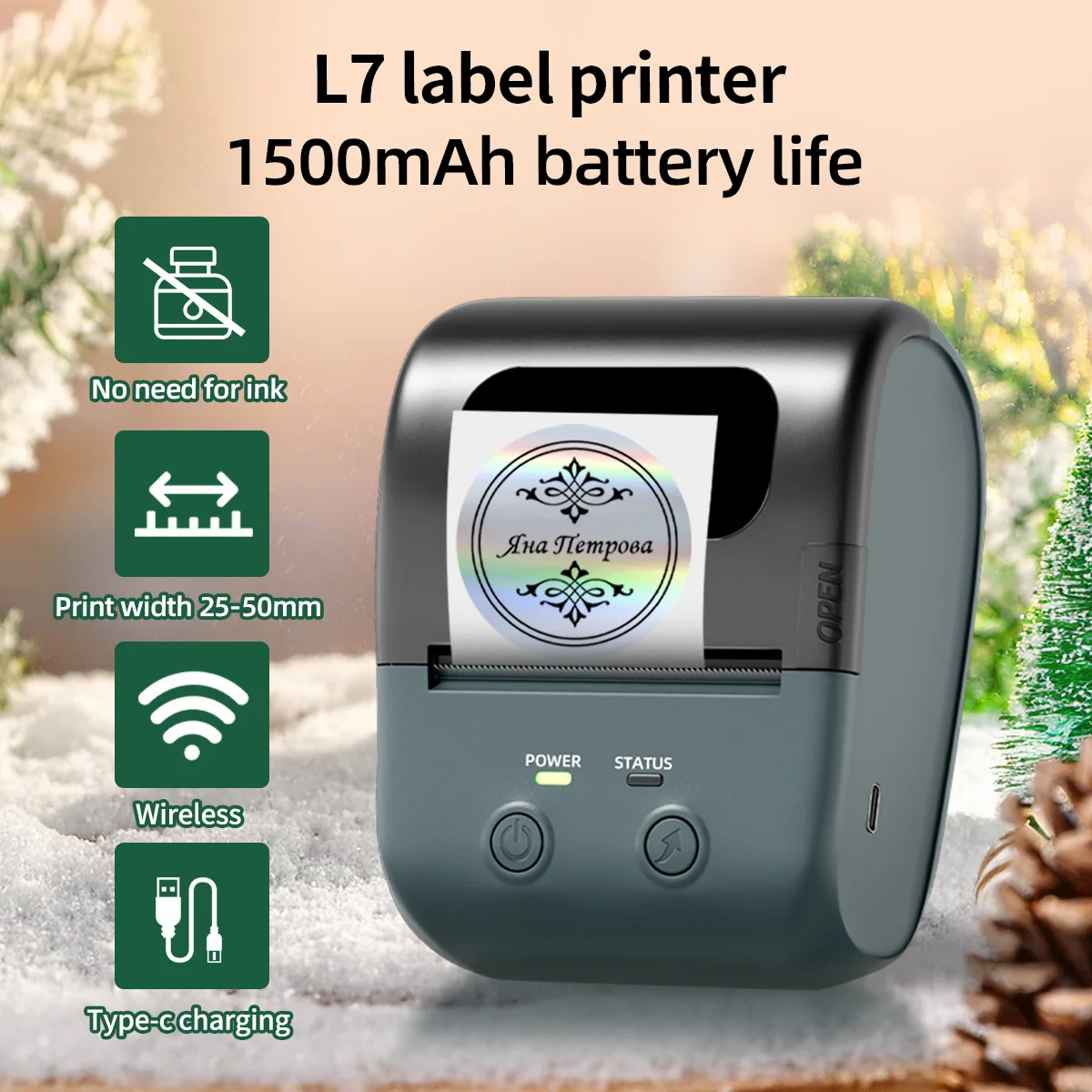 Etichettatrice portatile wireless Stampante termica alimentata tramite USB Design compatto per codici a barre per piccole imprese ideale per regalare
