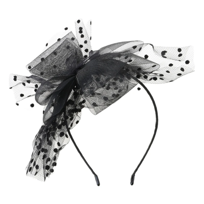 Womens Vintage Tea Party Fascinators Hat Ultra-grote Polka Dot Bowknot hoofdband - afbeelding 2