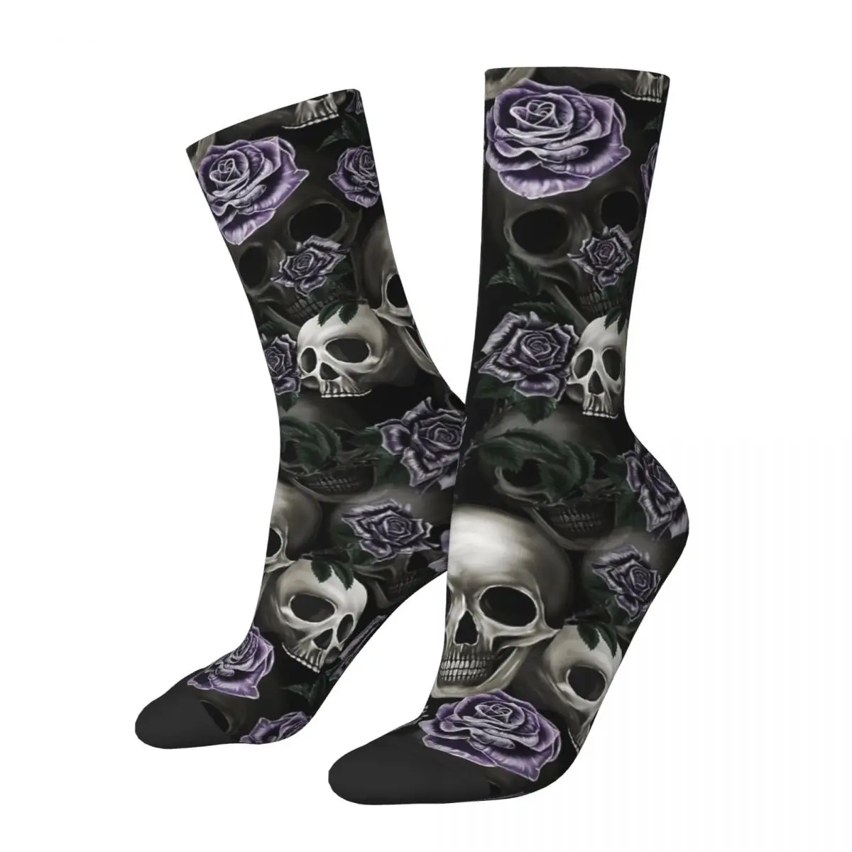 

Skulls And Metalic Purple Roses Socks Men's Women's Polyester Funny Happy Socks Harajuku Spring Summer Autumn Winter Socks Gifts