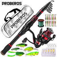 PROBEROS Spinning Fishing Rod Reel Combo 1.8-2.4M 5-7 Sections with 100M Line Lures Hooks for Freshwater Saltwater Fishing Pesca