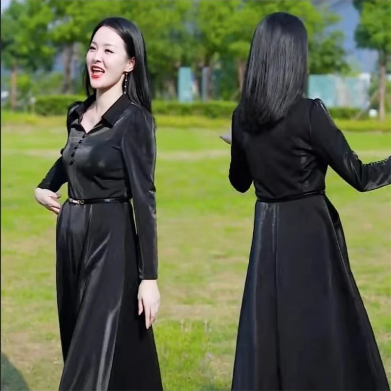 2022 Autumn Women's New Long-Sleeved Age-Reducing Shirt Collar Mid-Length Early Autumn Waist-Length Slimming Mother Dress Skirt