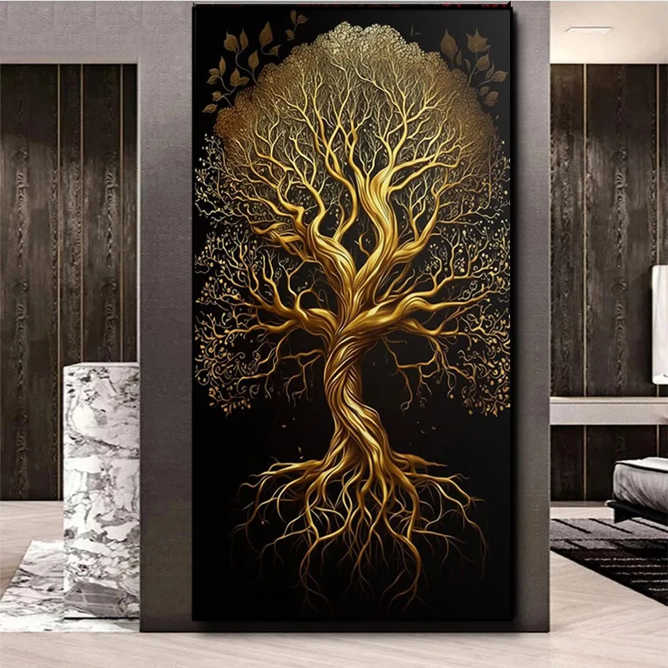 

Diamond Art Black & Gold Tree of Life Elegant Yggdrasil Diy Diamond Painting Kits Full Square Drill Norse Mythology Home Decor