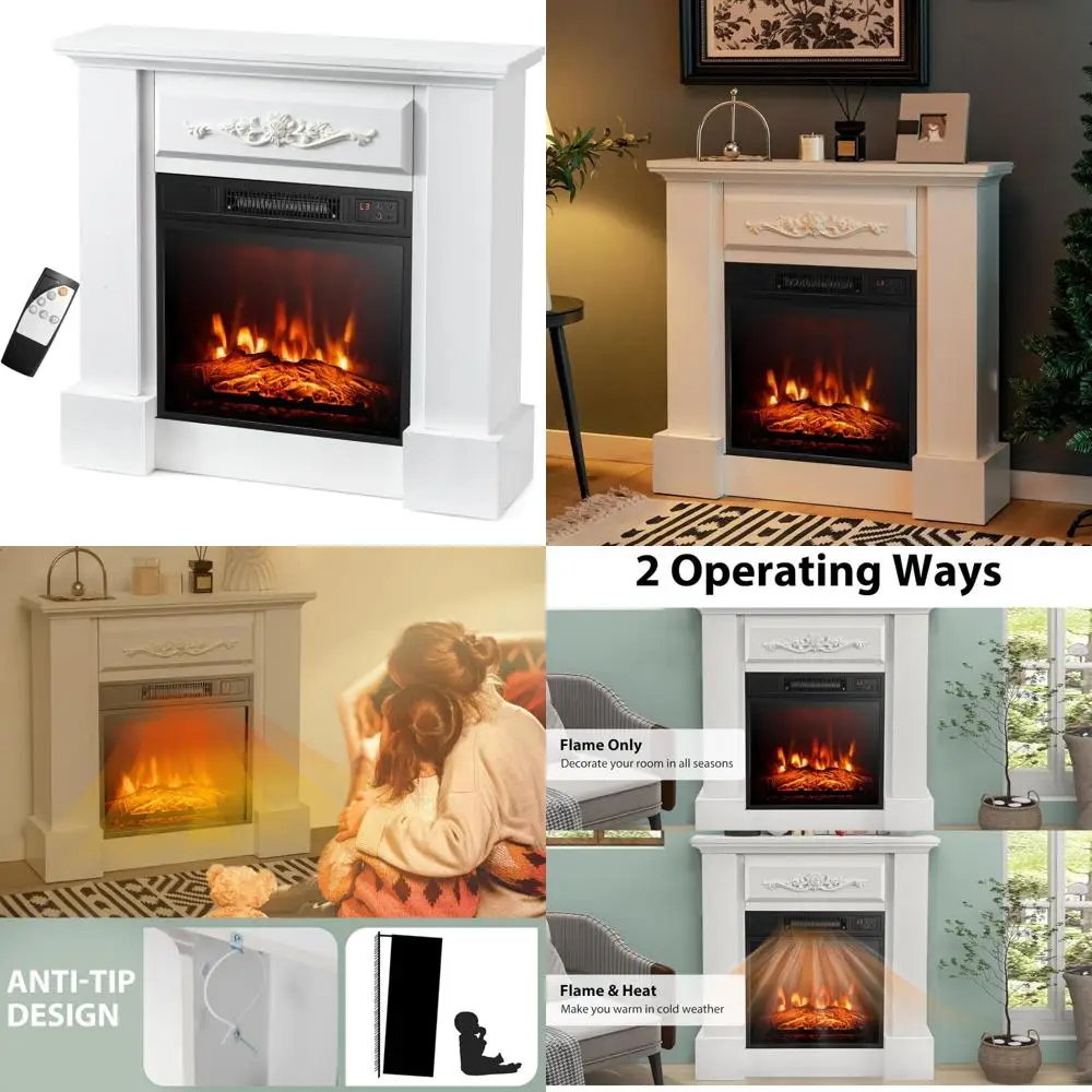 

32-inch Freestanding Electric Fireplace Heater with Mantel, 1400W, Remote Control, Thermostat, 6H Timer