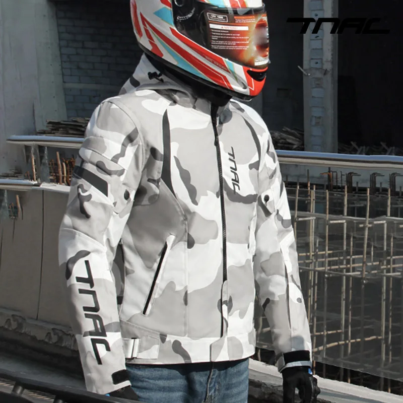 

White Camouflage Motorcycle Jacket Waterproof Chaqueta Moto Men Motocross Suit With Removeable Linner For 4 Season