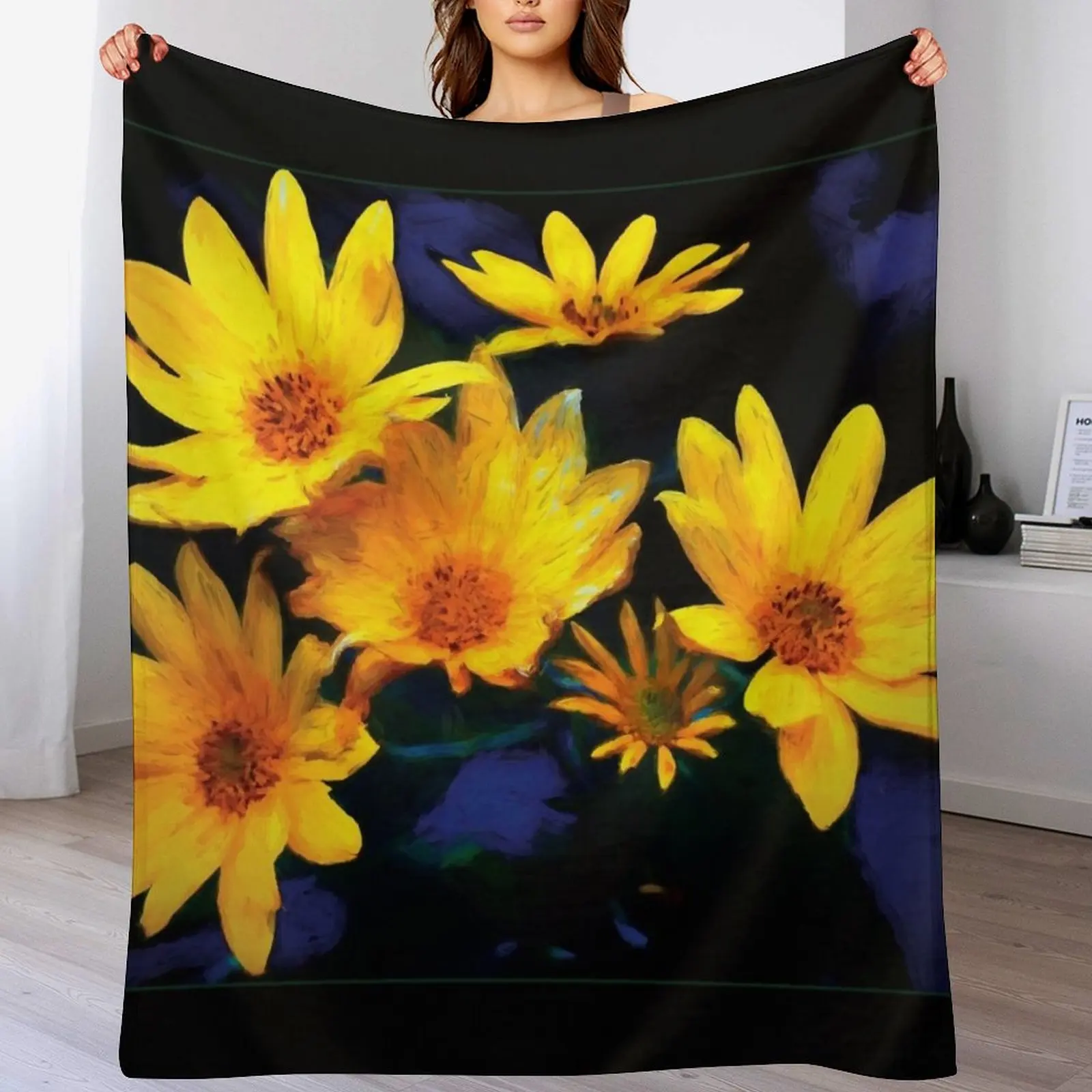 

Wild Sunflower Bouquet, Painterly Impression In Rich Soothing Tones Throw Blanket For Sofa Thin bed plaid Blankets