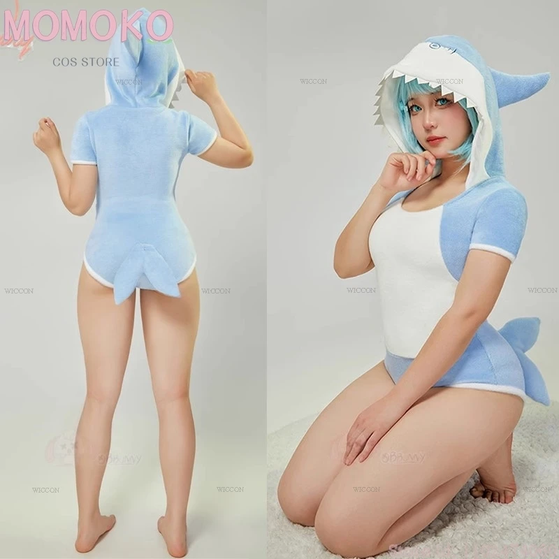 Gawr Gura-Chemise de nuit une pièce pour femme, Cutie Sharks, T64.Sexy Lingrie Cosplay Costume, Blue Kawaii, Halloween, Xmas Hooded Pyjamas