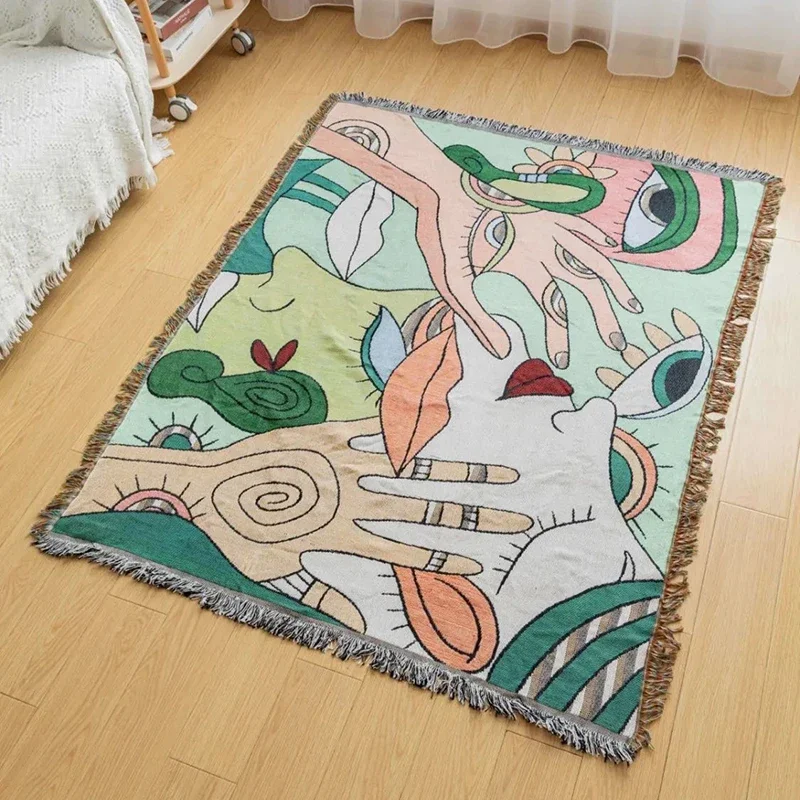 Nordic Abstract Blanket Soft Knitted Spring Autumn Warm Throw Blankets for Sofa Office Bedding Bedspread Tablecloth Sofa Cover