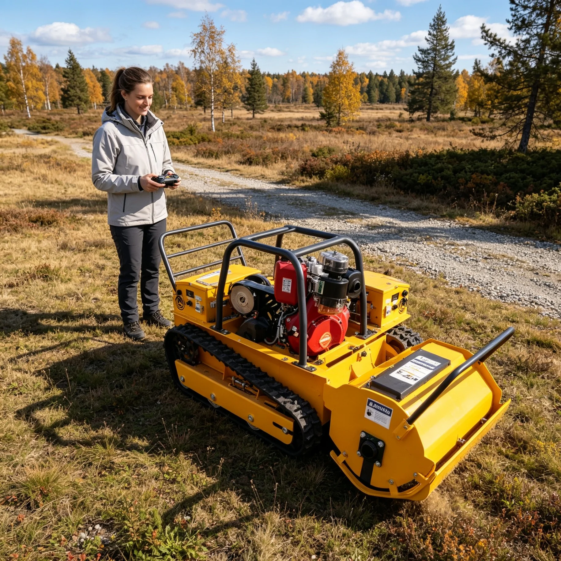 Customized for hillside orchard, Spro Series tracked self‑propelled lawn mower with optional 800mm/1000mm cutting width for toug