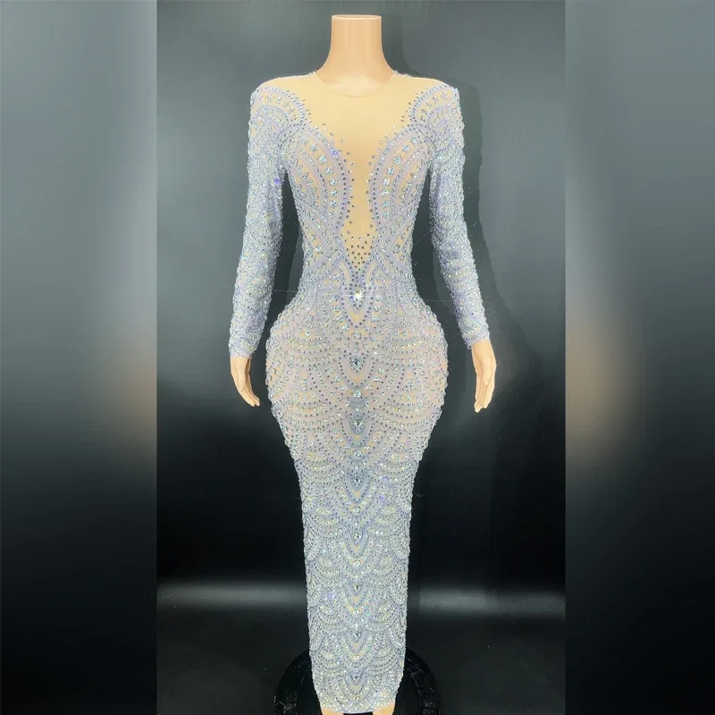 ชุดเดรสยาวประดับคริสตัล 9 สี แขนยาว สำหรับงานวันเกิด งานเลี้ยง งานพรอม ชุดแสดงบนเวที ชุดเดินแบบ รุ่น 5092