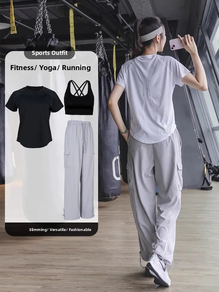 

Модная женская одежда для фитнеса, летние тонкие повседневные штаны Qui Dry ort Sve, свободный дышащий комплект для йоги, спортивные штаны для утреннего бега