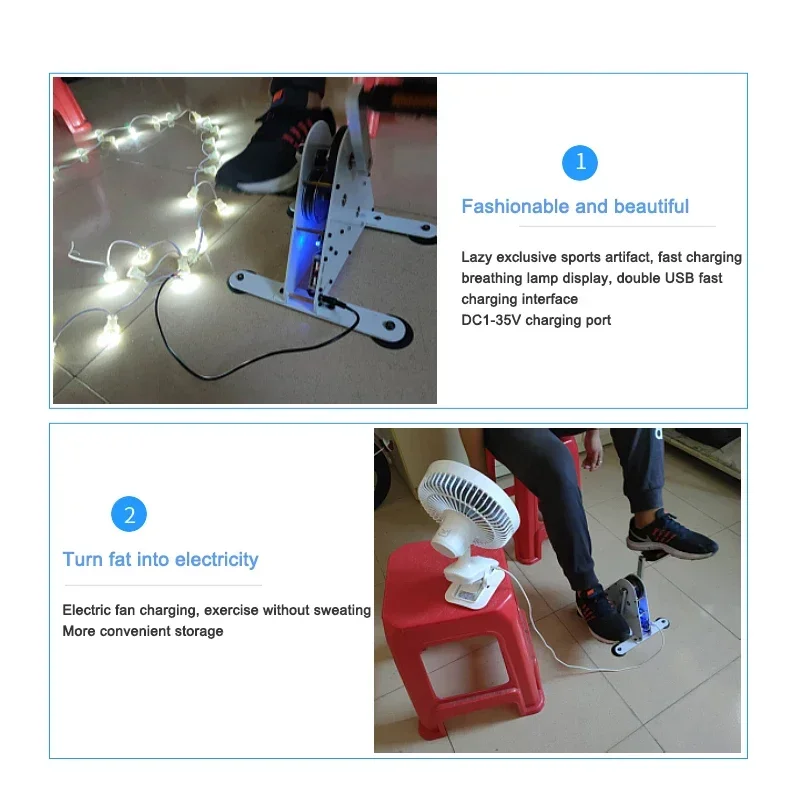 

50W/100W Portable Pedal Hand Generator Fitness Rehabilitation Training Equipment Spinning Bike DC Output 1-35V USB Fast Charging