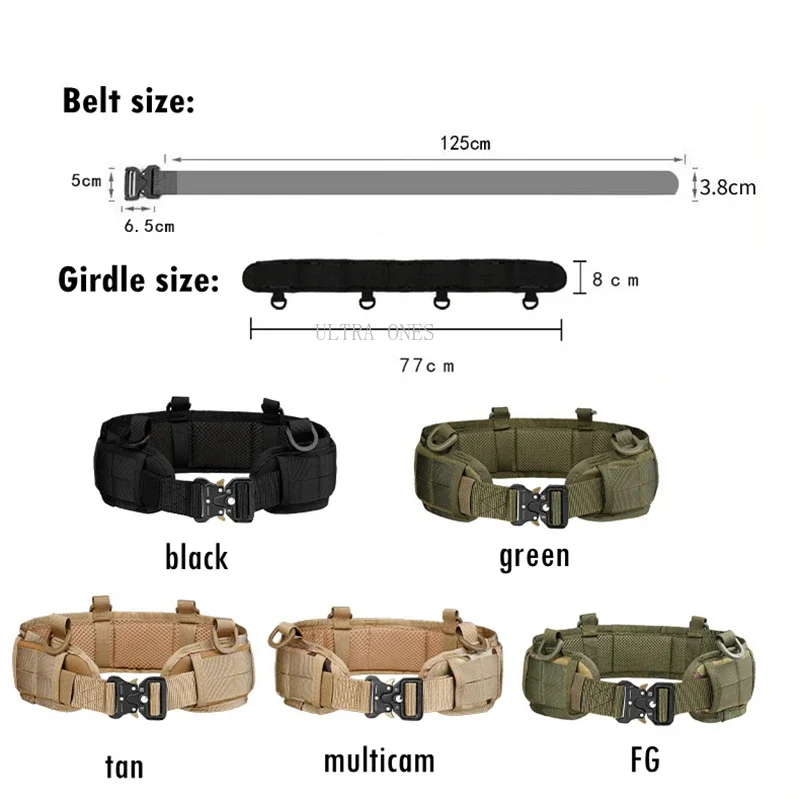 Cinto tático molle tiro airsoft wargame acolchoado cintos de cintura modulares paintball trabalho ao ar livre caça cinto cs acessórios