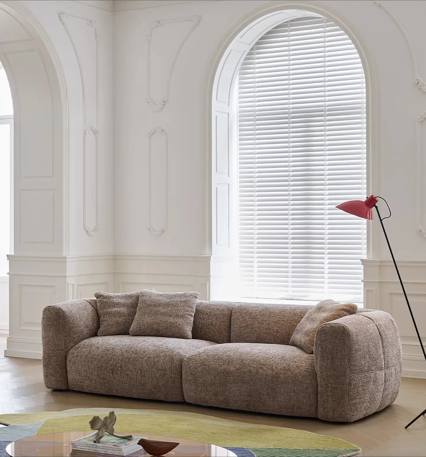 

Large White Sofa, Small Apartment French Retro Brown Cream Wind Villa Large Flat-layer Fabric Sofa