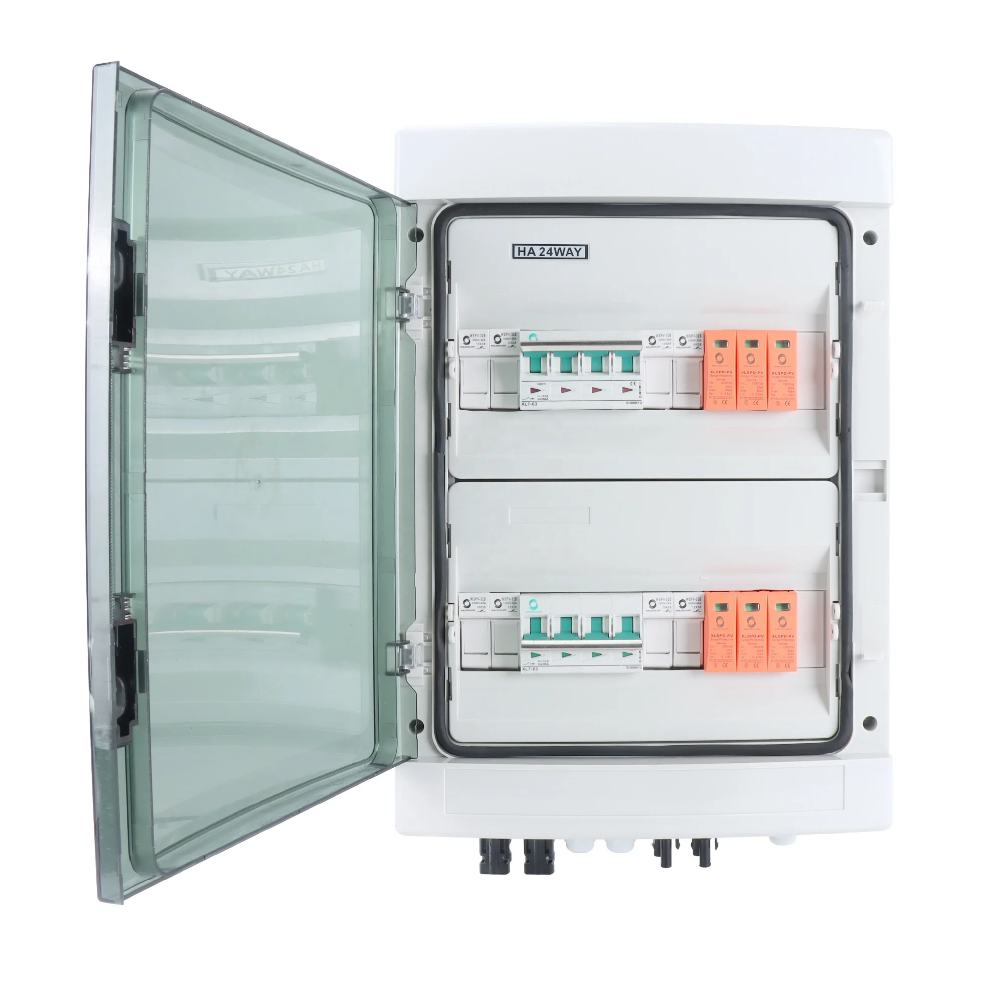 CE WSDB-PV4/2 IP65 4 in 2 OUT 4 Strings 15A 16A 1000V DC Solar PV Array Plastic Combiner Box With Dc Fuse,spd and Mcb