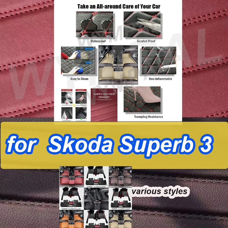 

LUXURY Car Floor Mats For Skoda Superb 3 2016 2017 2018 2019 2020 2021 Carpets Rugs Foot Pads Accessories