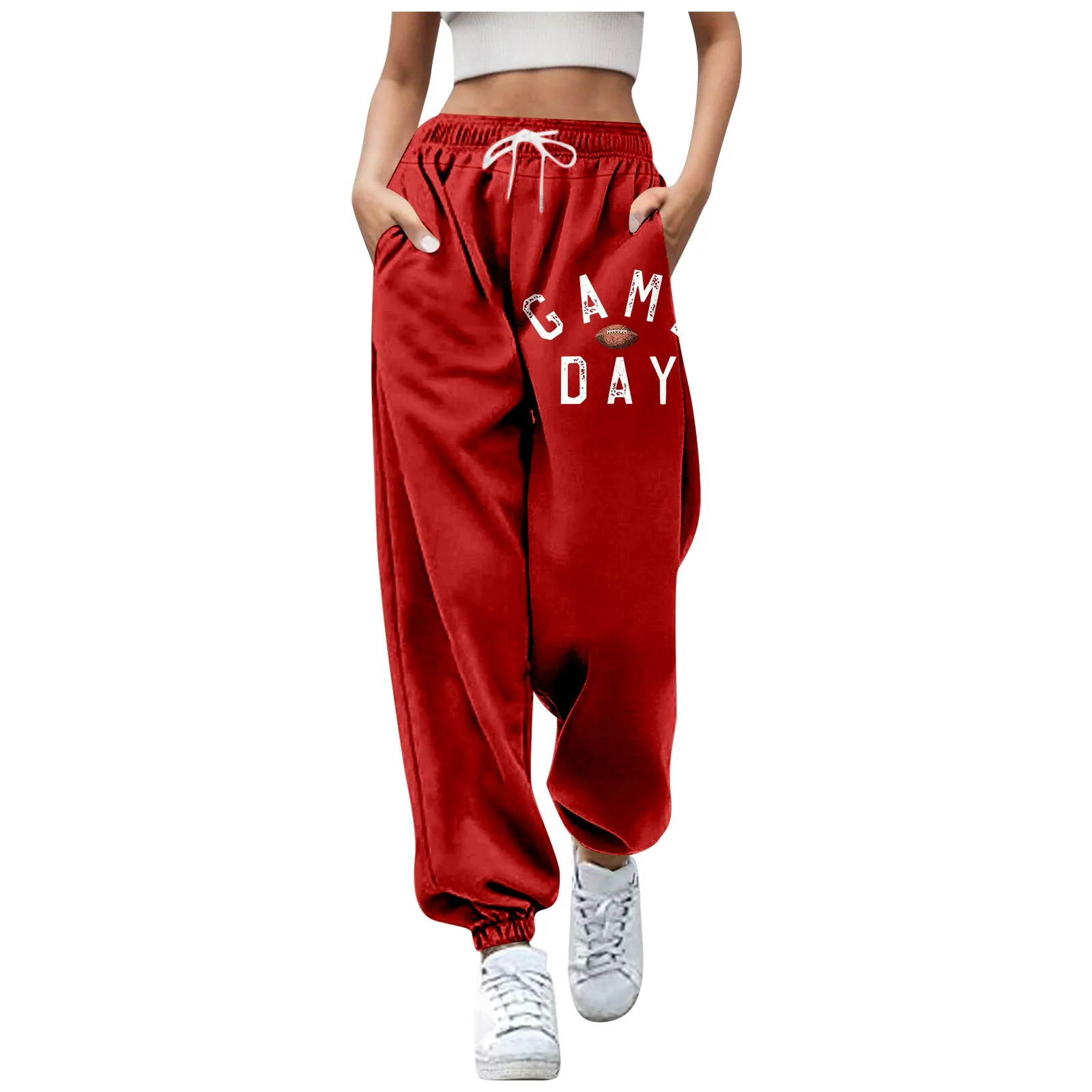 

Letter Print Women Sweatpants Fashion High Waist Drawstring Loose Casual Ankle-Banded Trouser With Pocket Streetwear Baggy Pants