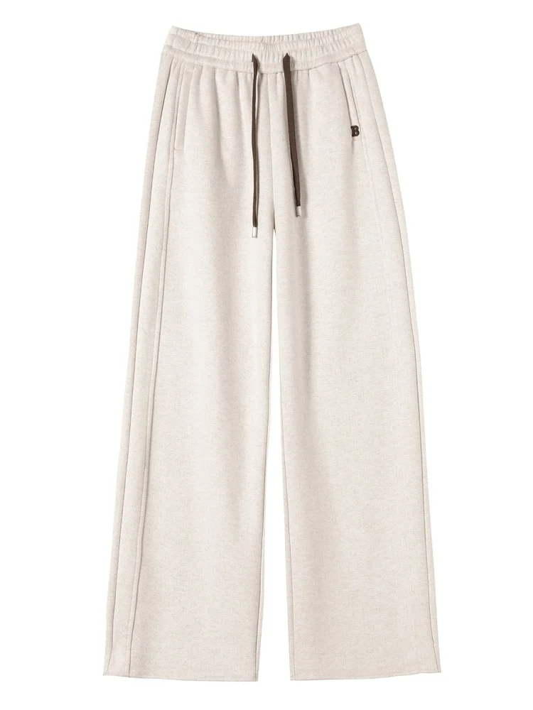 Pantalon drapé taille haute pour femme, jambe droite, nouilles de riz, doublé en Fce, jambes larges, pour les déplacements, automne et hiver