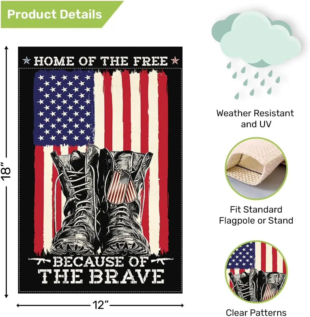 Veteran Fall Garden Flag 12x18 Inch Small Double-Sided Burlap, Welcome Yard Flags for Outdoor Decorations, Summer Porch Deco WZZ