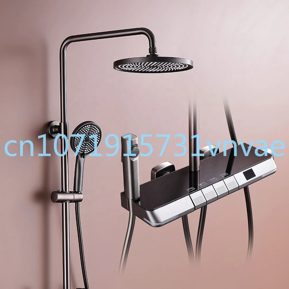 Grey Wall Mounted Rain Piano Shower System Digital Thermostatic Bathroom Smart Shower Set with Toilet Bidet Sprayer