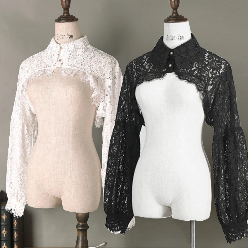 Lady Lolita Lace Hollow Shrug Ruffles Collar Floral Bolero Capelet Cape Tops  False Collar Cardigan Crop Tops