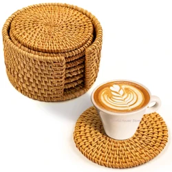 6Pc/set Rattan Coasters Set For Tea Accessories Round Non-Slip Tableware Placemat 10cm Dish Heat Resistant Plate Pads Woven