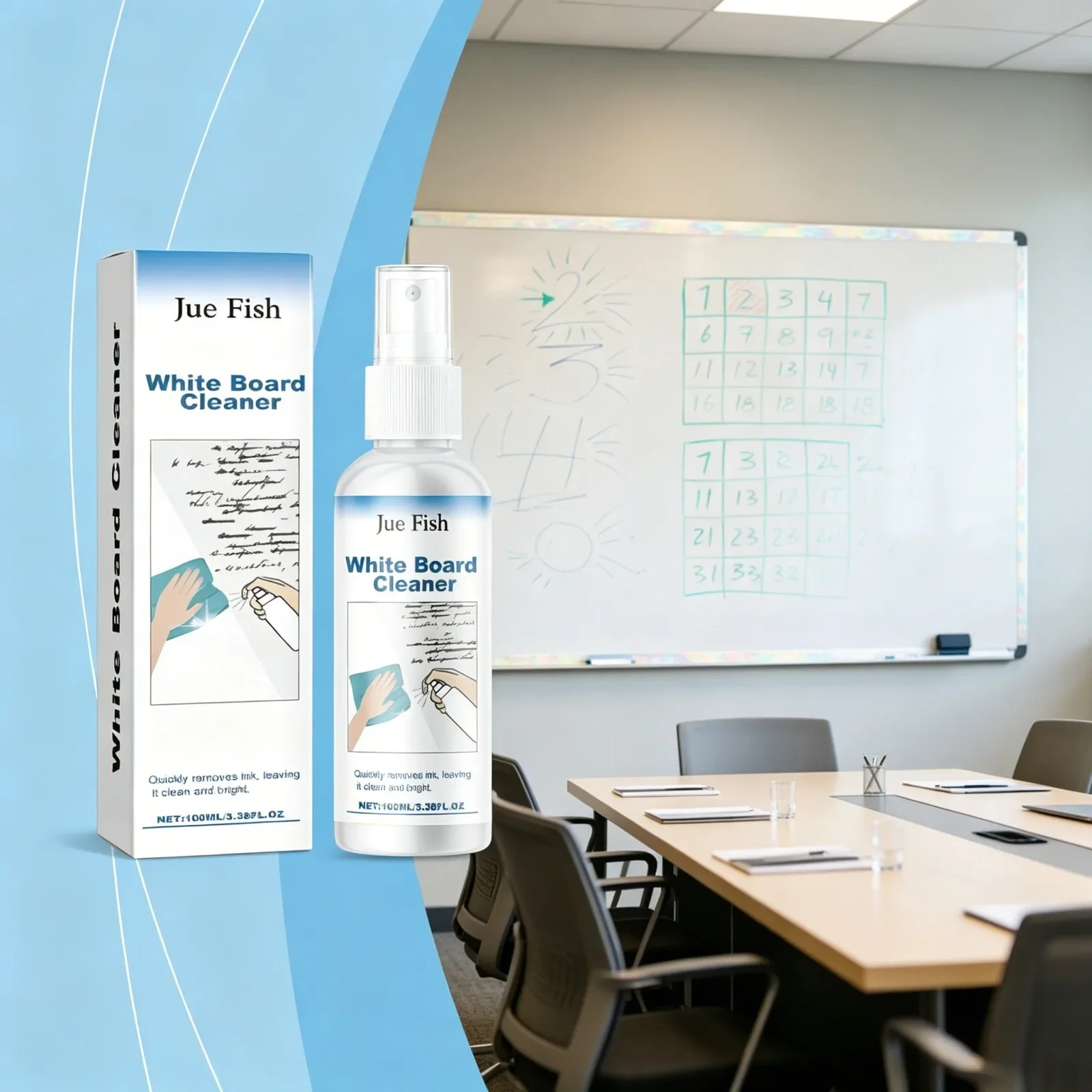 Whiteboard Cleaner Spray Quick Dry Wipe Off Ink Remover for Office Classroom Dry Erase Board Oil Marker Stain Cleaning Supplies