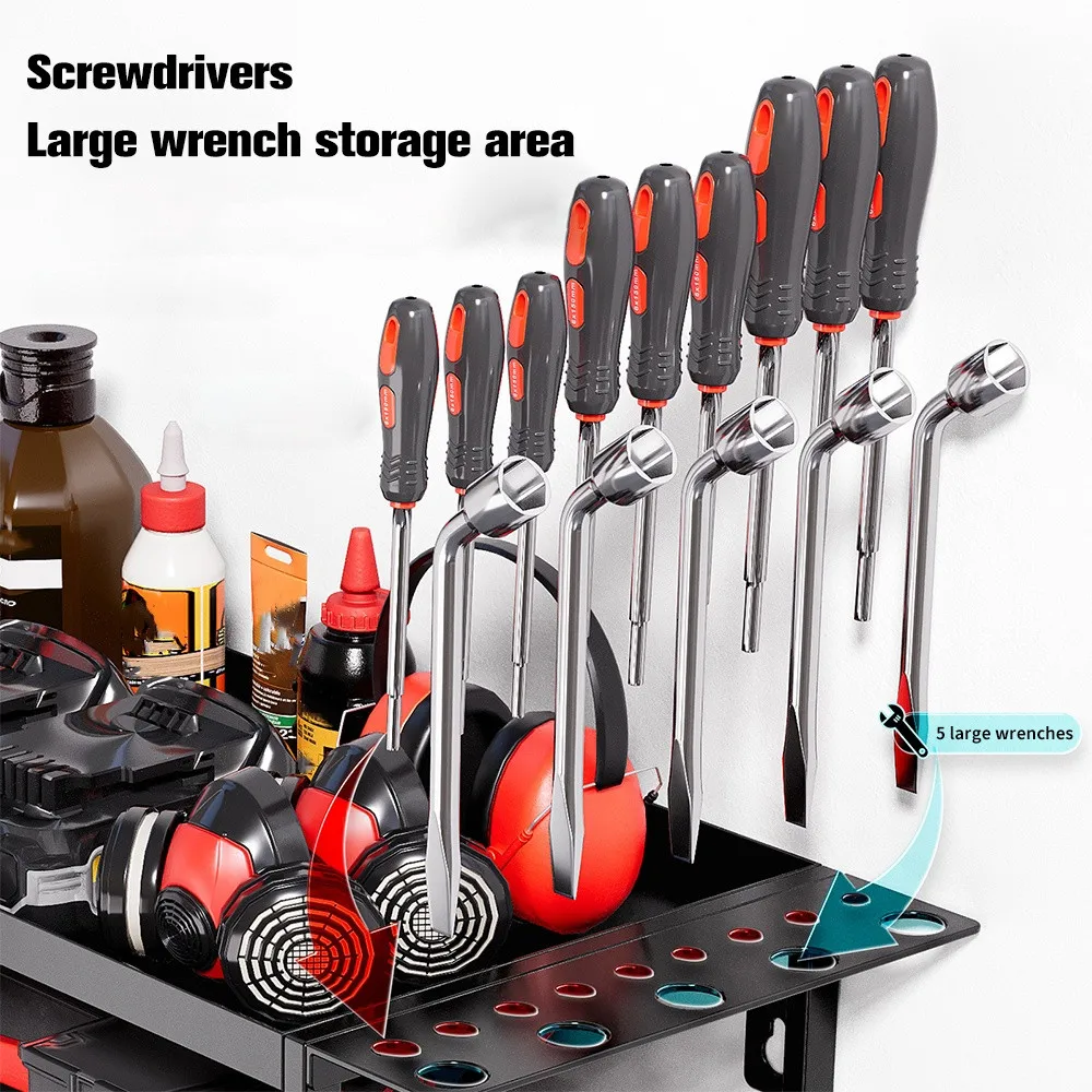 Rangement mural pour outils à 4 niveaux en métal noir Vacclo