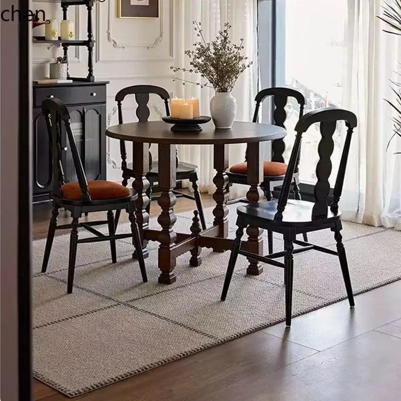 ZML Solid Wood Backrest Soft Cushion Desk Chair Dining Chair Vintage Makeup Stool for Home Use