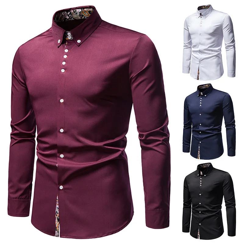 Chemise d'affaires décontractée pour hommes, chemise formelle à fleurs, chemise à imprimé cachemire coupe cintrée, chemise boutonnée à manches longues