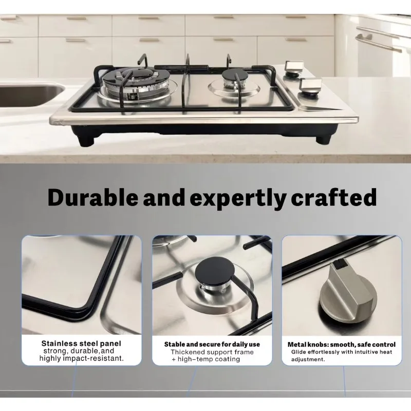 Dual Burner Stainless Steel Stove Energy Saving Gas Power New Compatible