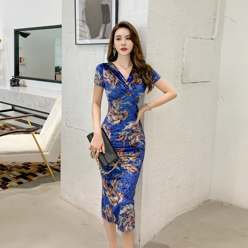 

Fashion Sexy Dress Women Elegant V-neck Women's Dresses Free Shipping 2022 Print Hip Wrap Designer Trendyol Womens Clothing Traf