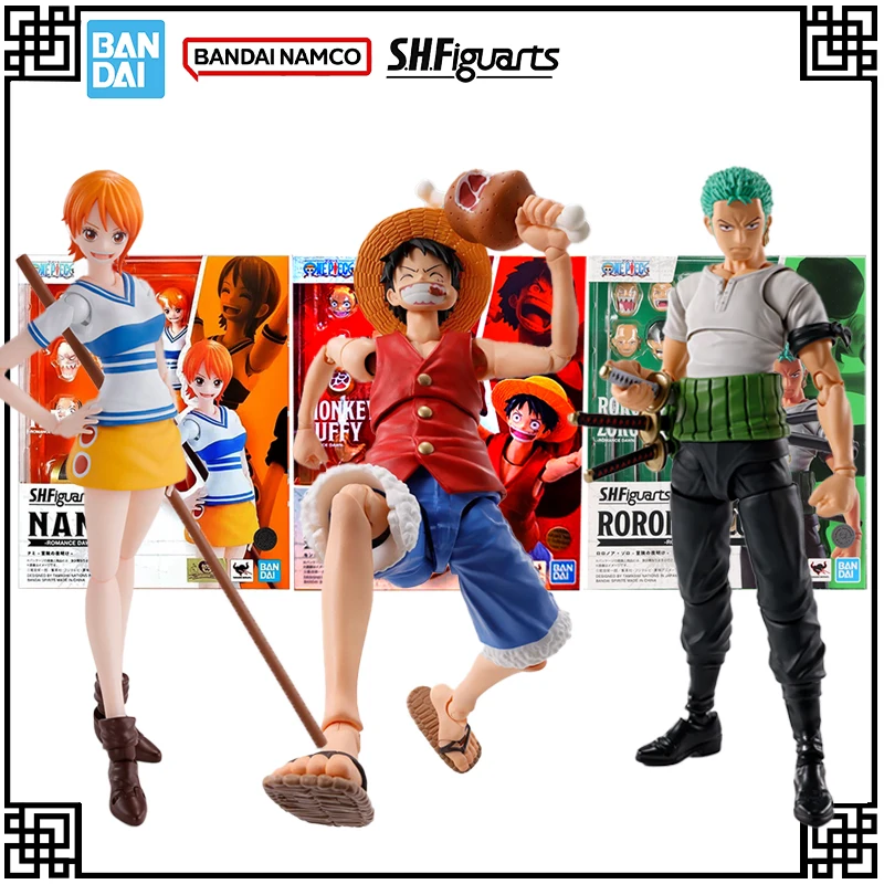 

В наличии, оригинальная аниме-фигурка SHF One Piece Bandai MONKEY.D.LUFFY NAMI RORONOA ZORO ROMANCE DAWN, экшн-фигурки, игрушки