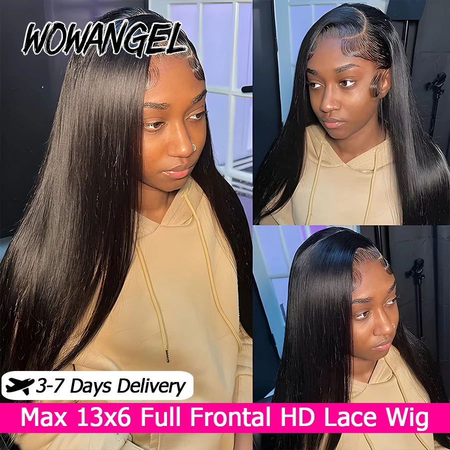 

Парик WowAngel с HD-кружевной передней частью 13x6, прямой, полностью закрытый, 100% натуральные человеческие волосы, с осветленными узлами, бразильские волосы для женщин