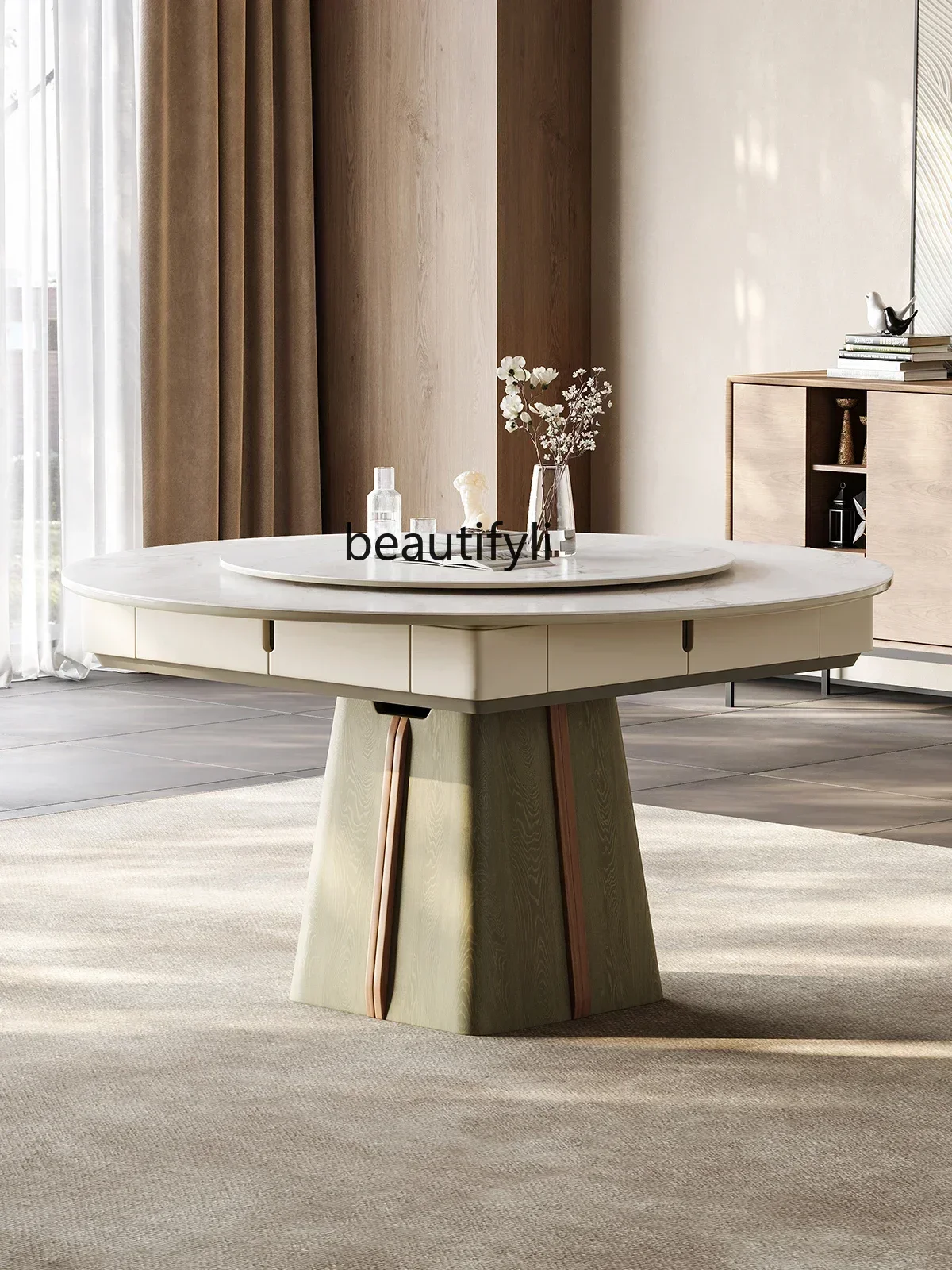 

V cqyCream wind solid mahjong table table dual-purpose automatic household high-end mahjong machine