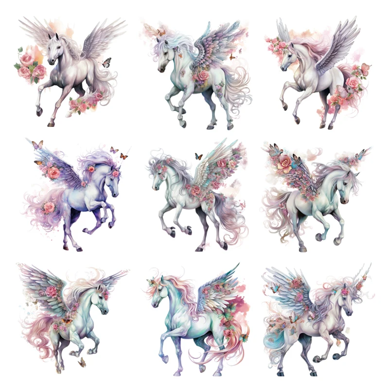 

Fashion Flower Running winged Horse Heat Thermal Transfer Sticker Fusible Applique Iron On Thermoadhesive Decal For Clothes
