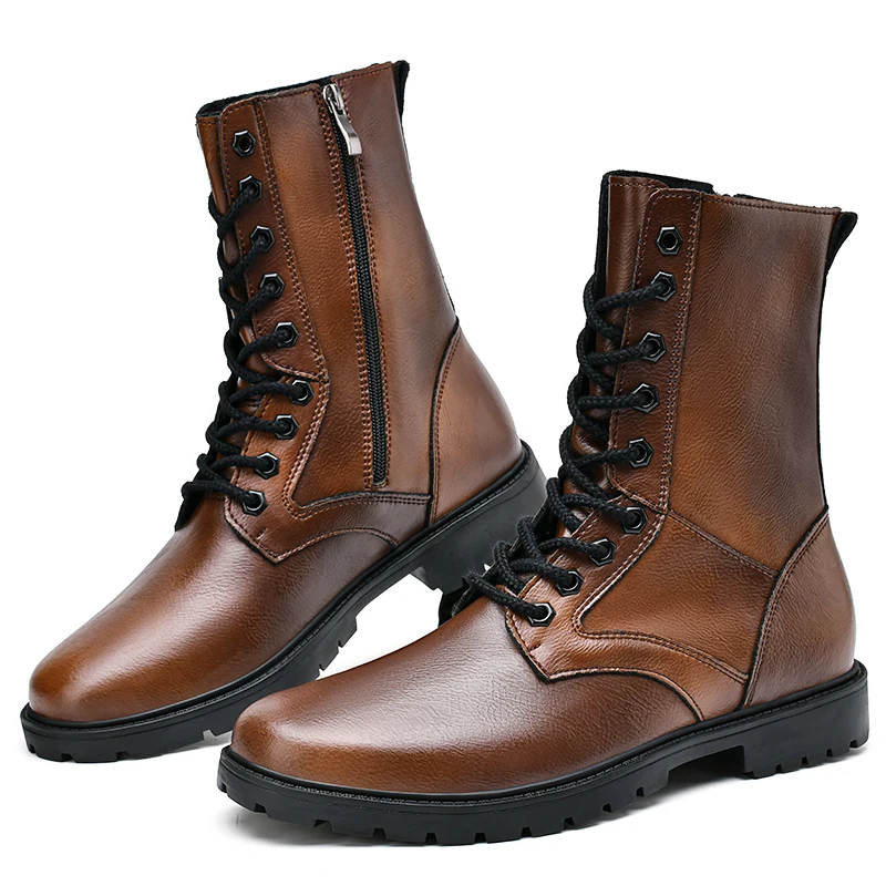 Winter Men Boots High Leather Boots With Zippers Botas Militares Hombre Tactical Shoes Plus Big Size 50 51 52