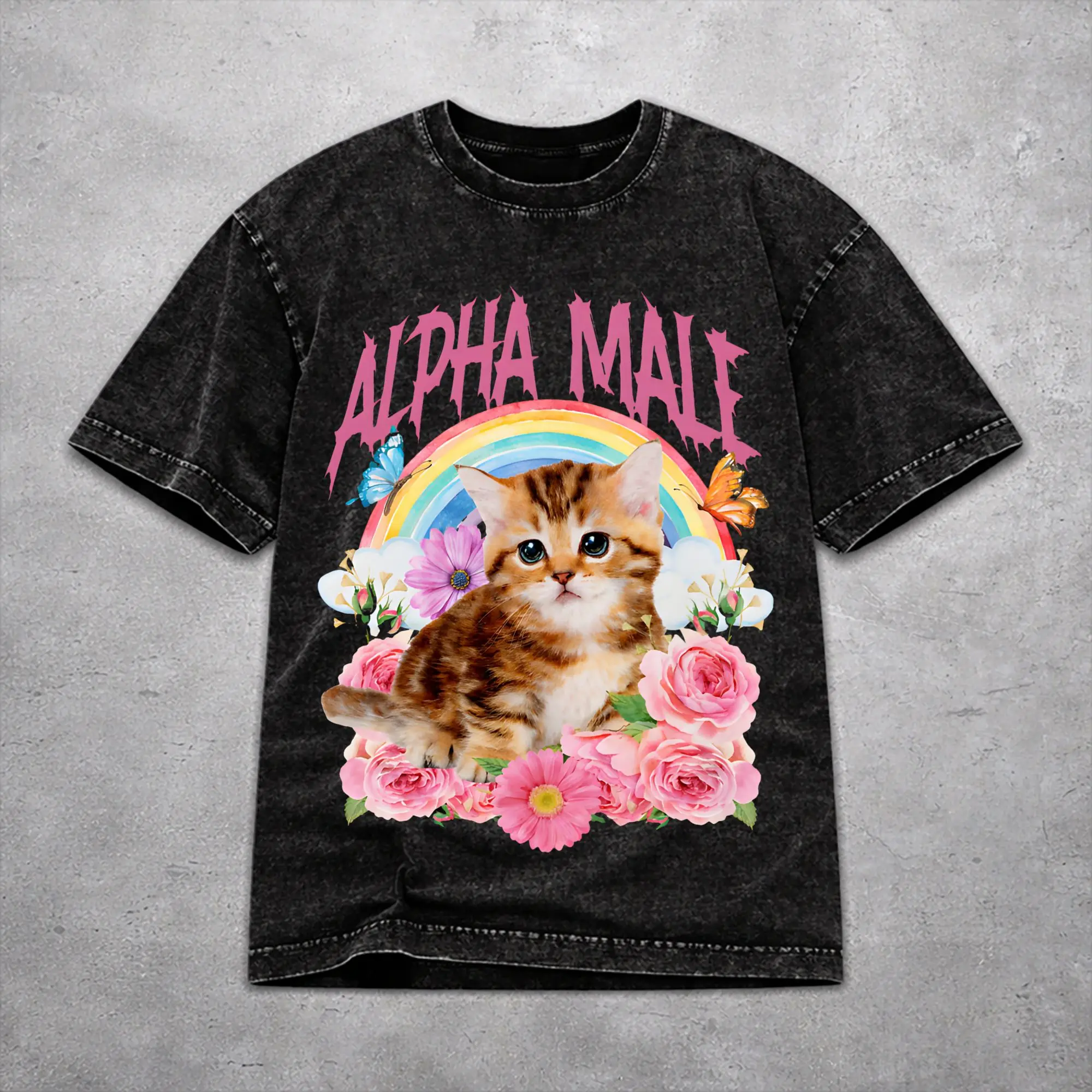 Women Men Alpha Male Cat Kitten Funny  T Shirt Printed Cotton Washed  Harajuku Streetwear Outfit Tees