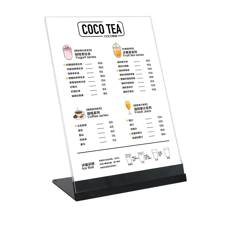 New Metal Borderless Menu Display Card Ordering Card Table Card A5 A4 Acrylic Advertising Desktop L-Shaped Stand Display Board