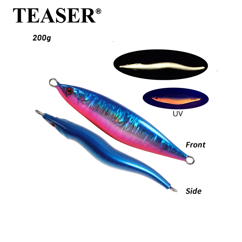 TEASER J81 Blau und Rosa 3D-Gedruckter Laser S-förmiger 400g Bare Board Biomimetischer Köder für Bootsangeln, Harter Metall-Meeresfischköder
