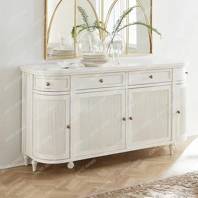 French Retro Entrance Cabinet Simple Modern White Solid Wood Sideboard