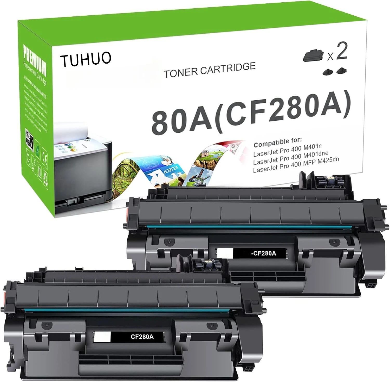 

TUHUO Toner Cartridge Replacement for HP 80A CF280A 80X CF280X for HP Pro 400 M401A M401D M401N M401DNE MFP M425DN Printer Ink