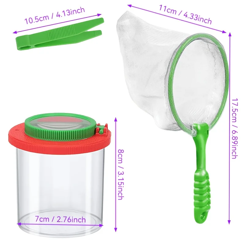 Kids Insect Observation Box Set Dual Magnifying Glass Bug Catcher Kit Outdoor Nature Exploration Toy With Net Tweezers Children