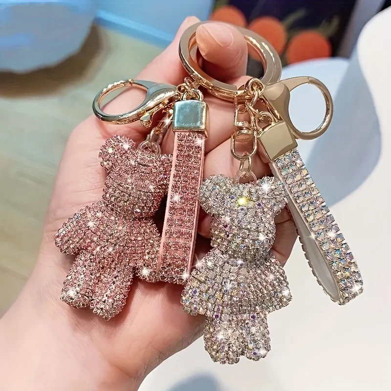 Creative Internet Celebrity Diamond-Encrusted Bear Keychain, Cute and Exquisite Full-Diamond Bear Car Key Bag Pendant