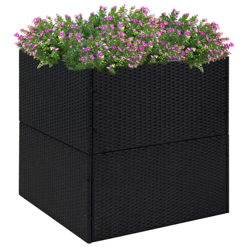 Schwarzer Gartenpflanzer 80 x 80 x 80 cm aus Polyrattan. Außendekoration, Anbautöpfe, Gartendekoration
