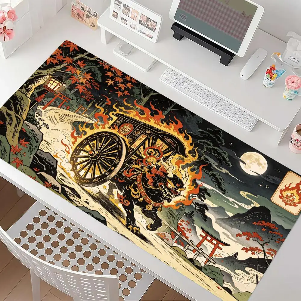 Tengu Griffin Japanese Building Mouse Pad Stitched Edges Non Slip Rubber Base For Study Bedroom Decor